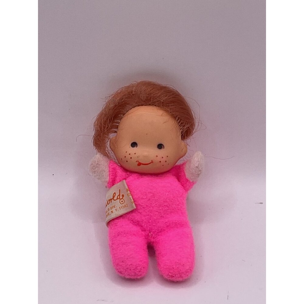 Vintage Fun World Miniature Doll With Pink Outfit & Red Hair